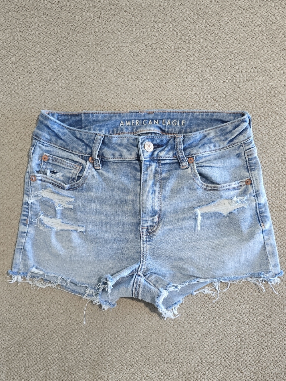 American Eagle Distressed High Rise Next Level Stretch Jean Shorts - Size 4